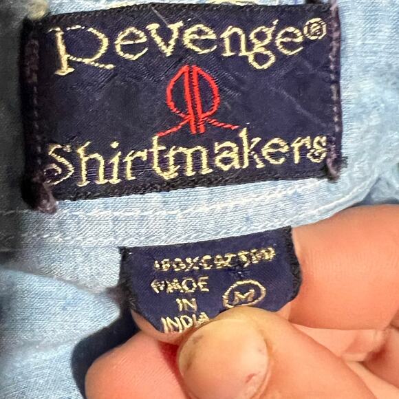 Revenge Shirtmakers Vintage Blue Chambray Military Style Button Down Size M - Picture 6 of 9